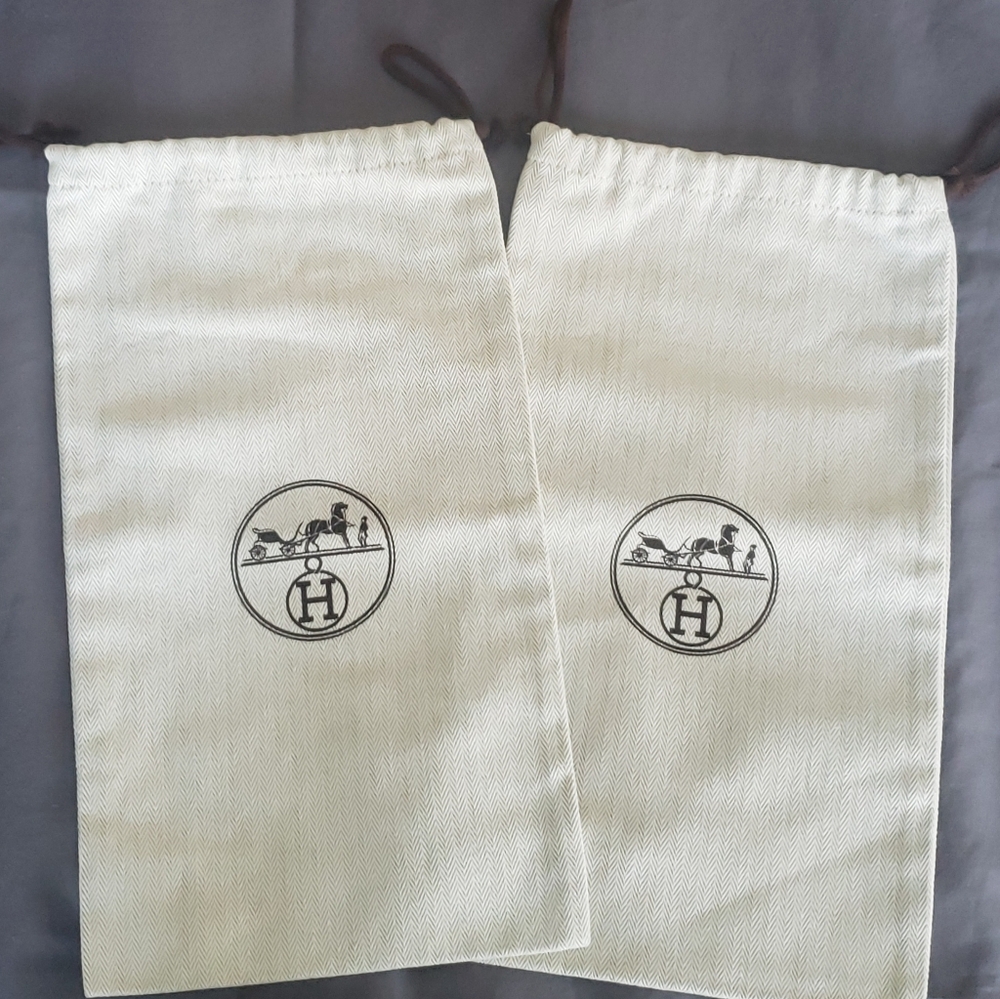 UNUSED Hermes Pair Of Cotton Drawstring Dust Bags
